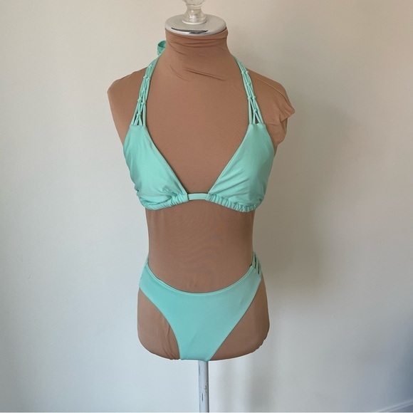 Splendid Light Blue Multi Tie Strap Halter Two Piece Stretch Bikini Size Small - Picture 1 of 8